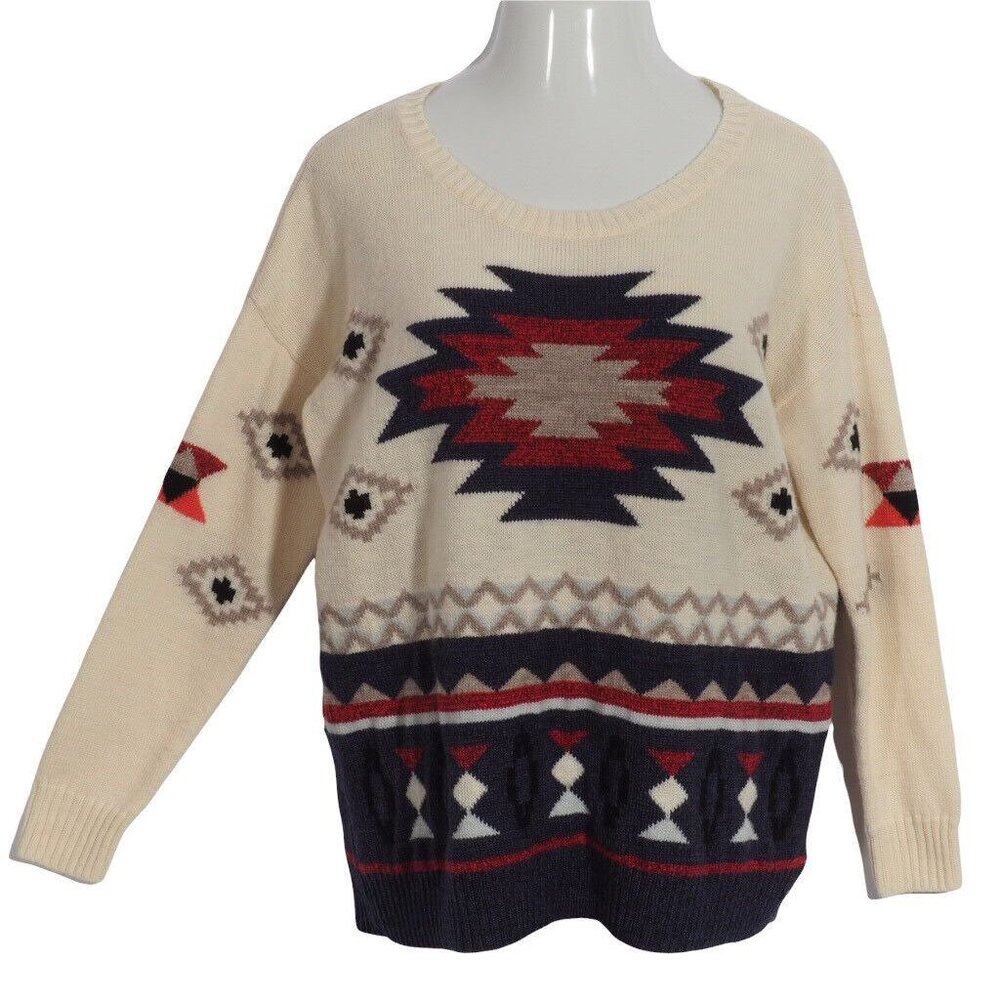 American Eagle Sweater Women XL Aztec Scoop Neck Pullover Long Sleeve - Picture 1 of 10